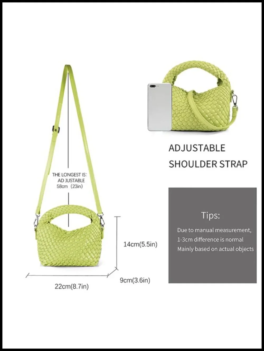 Woven Crossbody Bag Small Tote PU Leather Shoulderbag with Detachable Strap
